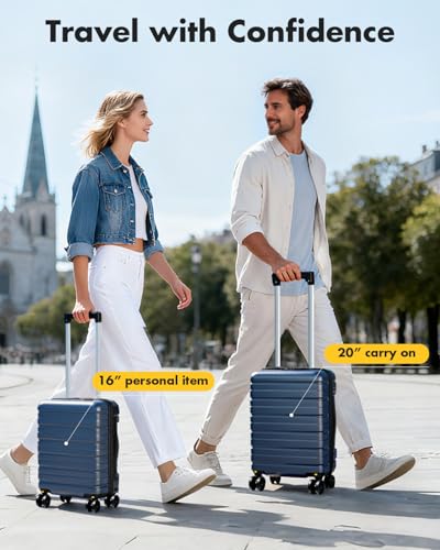 Lekesky 16 Inch Underseat Carry On Luggage Airline Approved, Hard Shell Suitcase with TSA Lock, Lightweight Spinner Wheels Durable ABS Compact Carry-On for Travel Weekend Trips Men Women, Blue