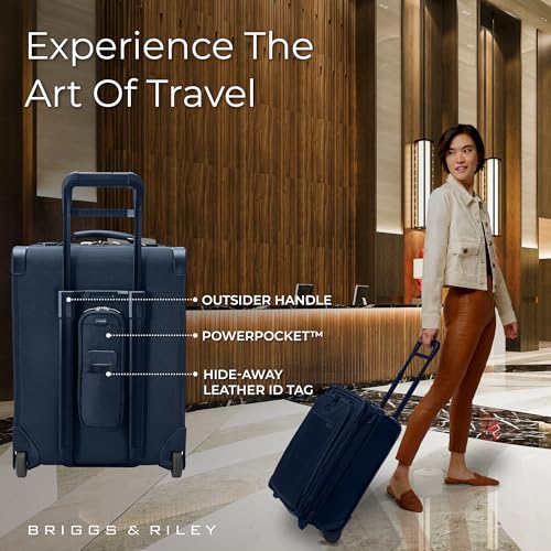 Briggs & Riley 21" Global 2-Wheel Expandable Carry On - Luggage for Travel, Suitcases with Wheels, Softside Rolling Bag for Men & Women, Self-Repairing Zipper - Baseline Collection, Navy