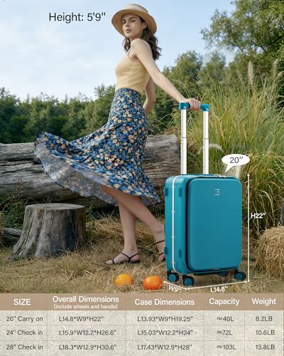 Hanke 20 Inch Top Opening Carry On Luggage with Cup Holder, Hard Shell Suitcase with Spinner Wheels, USB Ports, TSA Lock Aluminum Frame, Dry Wet Separation & Removable Divider, Caribbean Blue