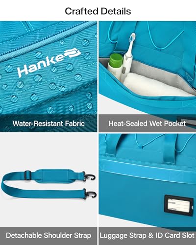 Hanke Duffle Bag for Travel, Dual Expandable 45L-55L Carry On Duffel, 3 In 1 Weekender Tote, Water Resistant Overnight Bag with 15.6" Compartment for Men Women, Caribbean Blue