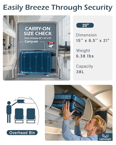 Coolife Caribbean Blue hardside carry-on for 22x14x9 carry-on luggage detail 2