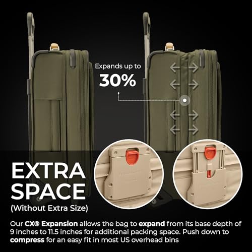 Briggs & Riley Essential 22" 2-Wheel Expandable Carry On - Luggage for Travel, Suitcases with Wheels, Softside Rolling Bag for Men & Women, Self-Repairing Zipper - Baseline Collection, Olive
