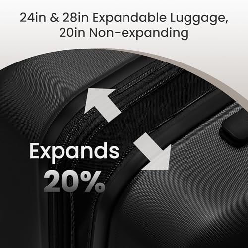SHOWKOO PRO G-Series Luggage Sets Expandable 100% PC Durable Suitcase Double Wheels TSA Lock Black
