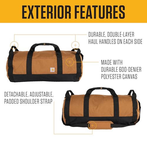 Carhartt Classic Round Duffel with Utility Pouch, Heavy-Duty, Water-Resistant Packable Gear Bag for Jobsite, Gym, and Travel, Black, 60L