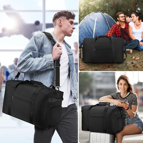 ETRONIK Carry On Luggage 22x14x9 Airline Approved, 45L Waterproof Duffle Bag for Travel, Lightweight Carry on Travel Duffel Bags with Shoe Compartment, Weekender Overnight Gym Bag for Men Women, Black