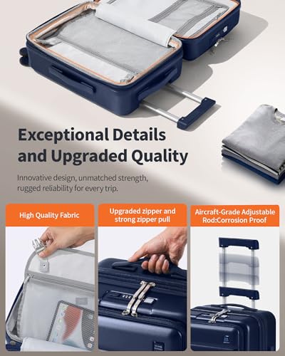 ISLAND ELEPHANT 20IN Carry On Luggage Airline Approved - Expandable Hardside Suitcase with 16" Laptop Compartment, Cup Holder, Phone Mount, USB Port,TSA Lock, 360°Spinner Wheels (Navy Blue)