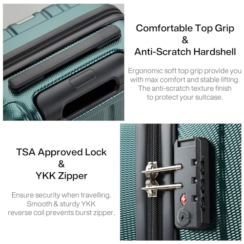 Hanke 14 Inch Underseat Carry On Luggage with Wheels Hard Shell Suitcases Lightweight Small Luggage for Weekender Mini Suitcase Carry On Bag Travel Luggage for Travel Rolling Suitcase.(Blackish Green)