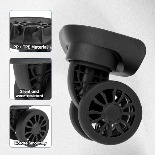 2Pcs Luggage Suitcase Wheels,Only Compatible with DELSEY Carry-On Plus 21 Inch,luggage wheels replacement with Screws/screwdriver,360° Rotation Spinner Wheel,Mute Double Row Swivel Wheel(Black)