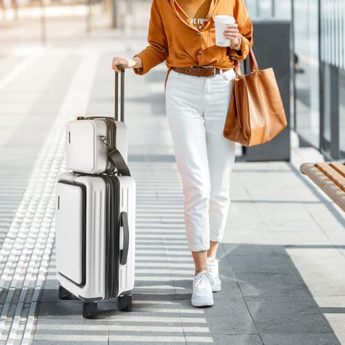 TRAVELARIM 22 Inch Carry On Luggage 22x14x9 Airline Approved, Small Carry On Suitcase, Hard-shell Carry-on Luggage with Wheels, Durable Expandable White Luggage Carry-On with Cosmetic Case