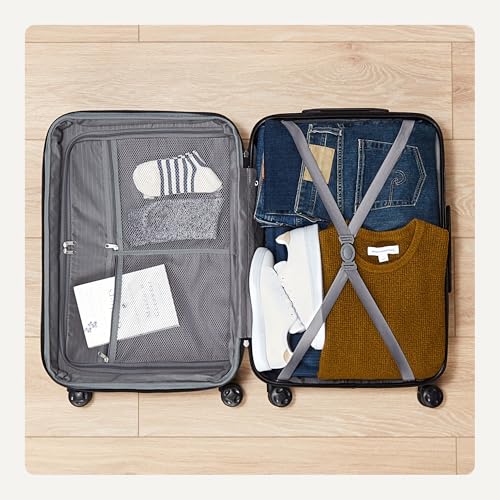 Amazon Basics 21" Hardside Carry-On Luggage with Spinner Wheels, Expandable for Up to 25% More Space, Scratch-Resistant Hardshell Suitcase, Telescoping Handle, Orange