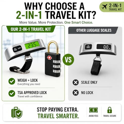 Luggage Scale with TSA Approved Lock, Digital Portable Hanging Baggage Scale 110lb/50kg, Travel Weight Scale for Suitcases, Avoid Overweight Fees, Travel Essentials Gift, Battery Included