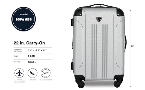 Travelers Club Chicago Hardside Expandable Spinner Luggage, Silver, 22" Carry-On