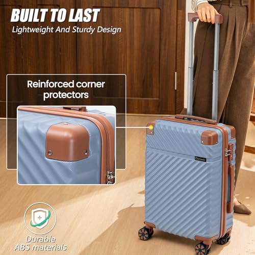Cosbarn Carry On Luggage 22x14x9 Airline Approved, Hardside 20 Inch Carry on Suitcases with Wheels, Hard Shell ABS Lightweight Carry on Luggage Set, Travel Suitcase Set with TSA Lock, SkyBlue