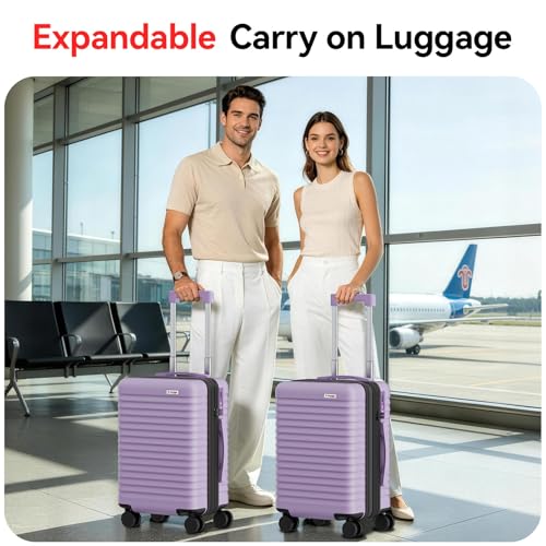B waygga Carry On Luggage, Expandable PC HardShell Suitcase, Lilac, 20 in