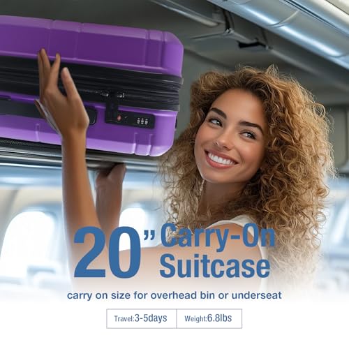 KYME Carry On Luggage 22x14x9 Airline Approved,Hardshell Carry On Suitcase with Tsa Lock,Small Suitcases with Wheels,Travel Luggage for Men Women,Expandable Carry-On 20 Inch,Purple
