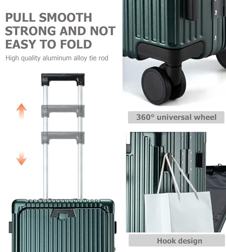 feilario Aluminium Frame PC Hard Shell Spinner Wheels Luggage,20.8"X15"X8.7 Airline Approved Built-In TSA lock Carry on Suitcase, with Cup Holder, USB Port, Phone Holder