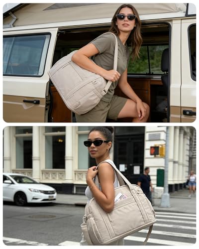 BAGSMART Expandable Personal Item Travel Bag, Lightweight Gym Bag for Women, 24L Weekender Travel Duffle with Toiletry Bag, Carry on Overnight Duffel, Camel