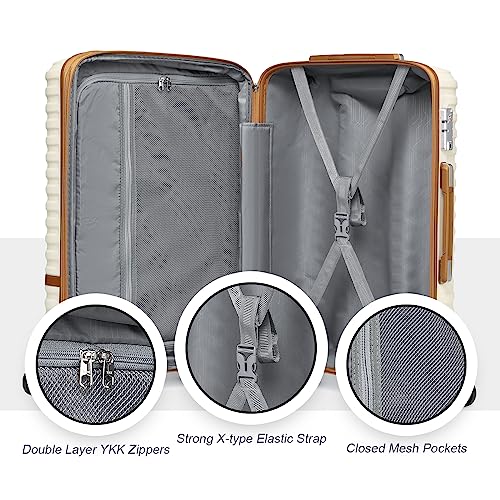 Joyway Carry On Luggage 20 Inch Expandable Suitcase with Spinner Wheel, 4 Piece Hard Shell Luggage Set with TSA Lock(White brown)