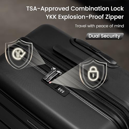 SHOWKOO PRO G-Series Luggage Sets Expandable 100% PC Durable Suitcase Double Wheels TSA Lock Black