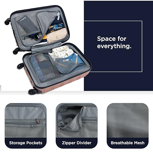 Ben Sherman Nottingham Lightweight Hardside 4-Wheel Spinner Travel Luggage, Rose Gold, 20-Inch Carry On