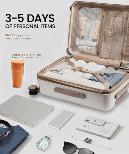 LOVEVOOK Carry On Luggage 22x14x9 Airline Approved, Expandable Hard Shell Suitcase with Spinner Wheels, USB Charging Port & Front Pocket, PC Hardside Rolling Luggage with TSA Lock for Travel