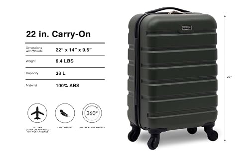 Wrangler 22" Hardside Spinner Carry-On Luggage, Deep Depth