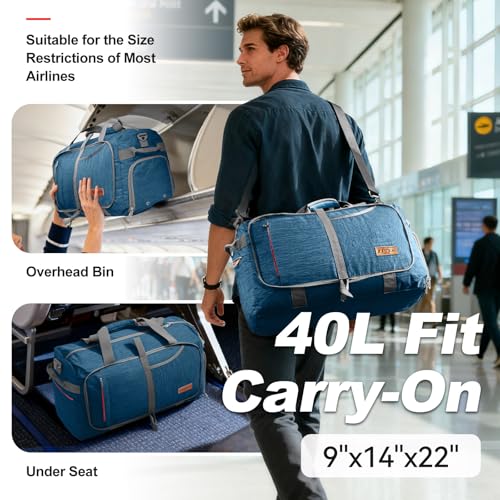 Canway 40L Foldable Duffle Bag for Travel Men & Women Carry On 22"x14"x9" Airline Approved, Small Luggage Overnight Bag with Shoe Compartment, Water-Resistant Gym & Sports Bag