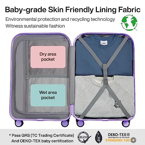 mixi Carry on Luggage, 20'' Suitcase Spinner Wheels Luggage Hardshell Lightweight Rolling Suitcases PC with Cover & TSA Lock for Business Travel, Lilac Purple