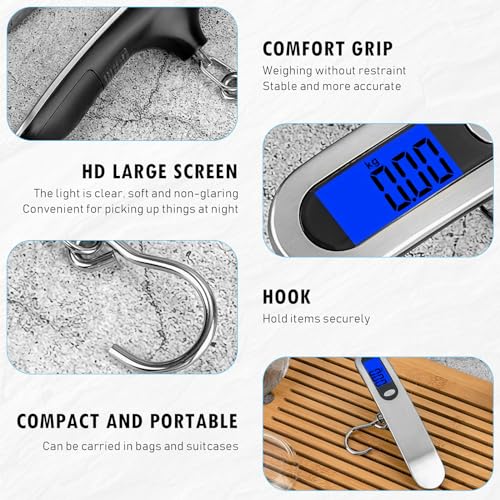 Casbomy Luggage Scale, NEW 2.0 Portable Digital Suitcase Weight Scale with USB Charging, 110 Lb/50kg Luggage Scale with Hook, Travel Scale for Travel, Household and Outdoor