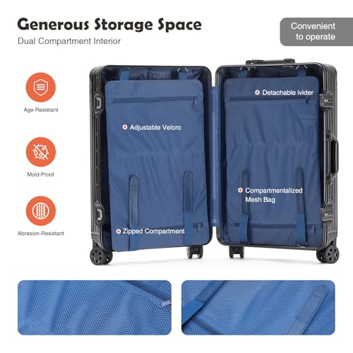 LUGMST 20 Inch All Aluminum Carry On Luggage, Aluminum Hard Shell Zipperless Suitcase with TSA Lock, Small Carry On Suitcase for Short Trips