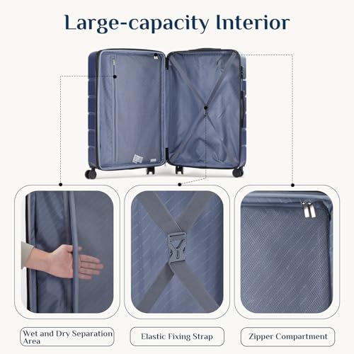 NEWBULIG 20 Inch Carry On Luggage, ABS Hard Shell Lightweight Rolling Expandable Suitcase with Double Spinner Wheels & TSA Lock, Travel Suitcase for Business Trips and Short Vacations, Blue