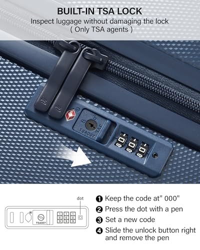 Hanke Upgraded Elite 20 Inch Carry On Luggage 22x14x9 Airline Approved,PC Hard Shell Suitcases with Wheels, TSA Lock, Explosion-Proof Zipper Suitcase for Business Travel Men & Women,Abyssal Blue