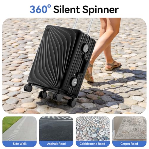 Faqy Z Carry On Luggage, Aluminum Frame Zipperless Suitcase, Black, 20 in