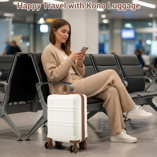 Kono 15'' Underseat Carry On Luggage Airline Approved, Anti-Scratch PC+ABS Hardshell Carry on Suitcase with Smooth Spinner Wheel, Lightweight Overnight Carry on for Short Travel, Cream White