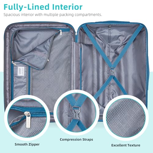 LARVENDER Carry on Luggage 22x14x9 Airline Approved Hardshell Suitcase with Wheels TSA Lock, PC+ABS Lightweight Suitcase Set for Women with Travel Backpack, Ocean Breeze, 3 Piece Set