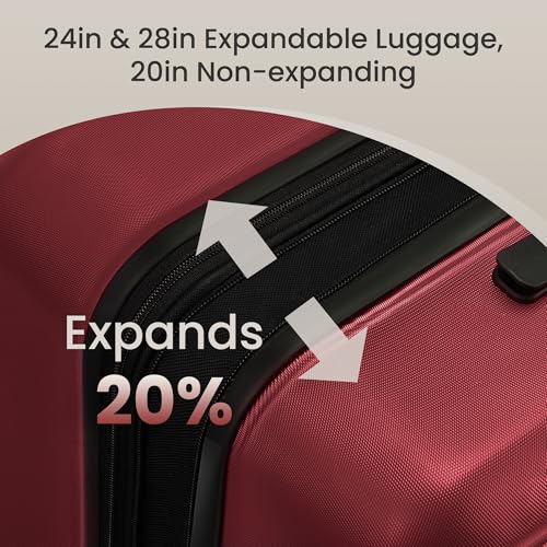 SHOWKOO PRO G-Series Luggage Sets 3 Piece Expandable 100% PC Durable Hardshell Suitcase with Wheels TSA Lock Lightweight Wine Red