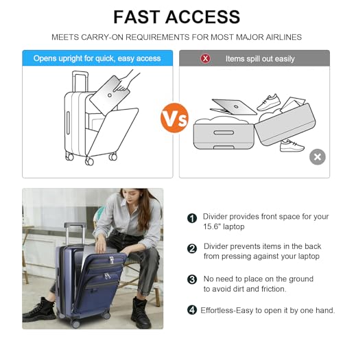 KROSER Hardside Expandable Carry On Luggage 22x14x9 Airline Approved With Front Business Pockets, 20 Inch Suitcases with Wheels, Carry on Suitcase with TSA Lock & USB Port, Navy