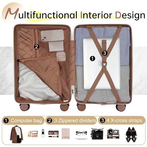 Hulsin 20” Carry on Luggage with Spinner Wheels,22x14x9 Airline Approved