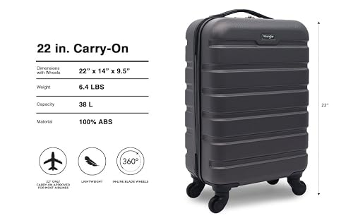 Wrangler 22" Hardside Spinner Carry-On Luggage, Charcoal