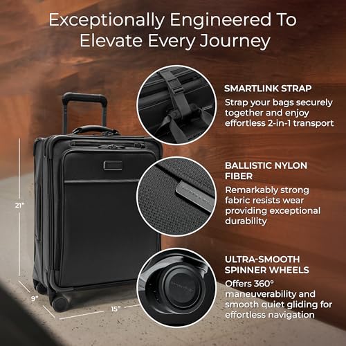Briggs & Riley Global 21" Carry On Expandable Spinner - Luggage for International Travel, Suitcases with Wheels, Softside Rolling Bag for Men & Women, Self-Repairing Zipper- Baseline Collection, Black