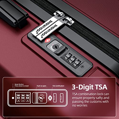 SHOWKOO Luggage Sets with Duffle Bag Expandable 100% PC Durable Suitcase Double Wheels TSA Lock 5pcs Wine Red