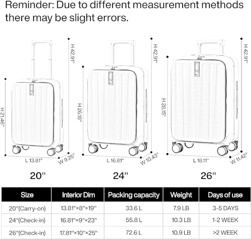 Hanke 20 Inch Carry On Luggage Aluminum Frame Front Opening Rolling Suitcase PC Hard Sided Luggage with Spinner Wheels Travel Luggage for Woman Men Gifts.(Dark Green)