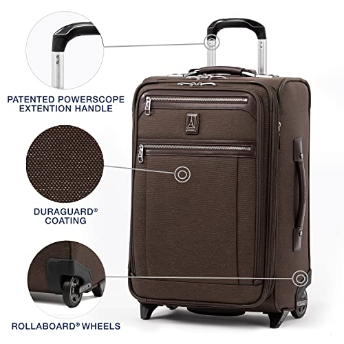 Travelpro Platinum Elite Softside Expandable Carry on Luggage, 2 Wheel Upright Suitcase, USB Port, Men and Women, Rich Espresso, Carry On 22-Inch