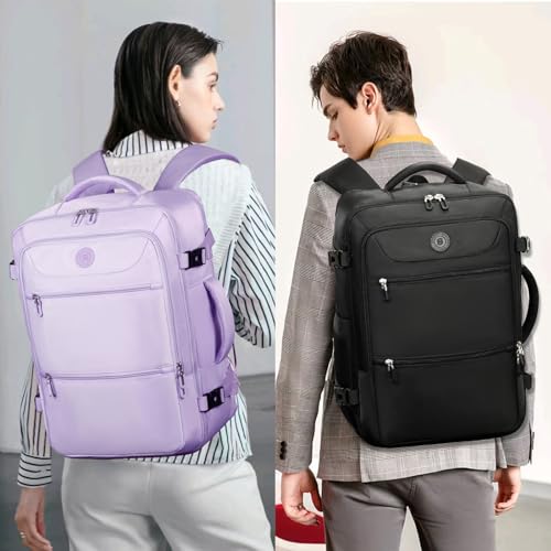 SHRRADOO Travel Backpack for Women & Men,Airline Approved Carry On Luggage,TSA Overnight Bags,40L Personal Item Travel Bag fits 17" Laptop,Carry on Bag with Underwear Bag Cosmetic Bag Set 3pcs (Black)