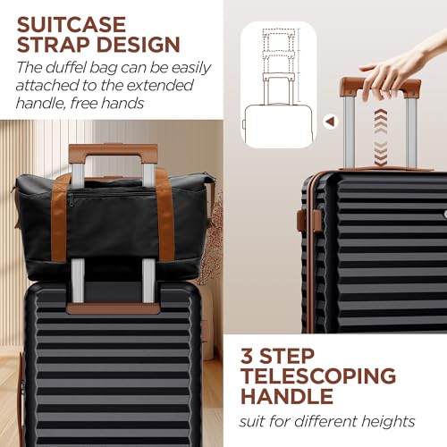 SHOWKOO Carry On Luggage Hardshell Lightweight Luggage Set, Suitcase with Double Spinner Wheels Tsa Lock White 3 piece set Black (DB/TB/20in)