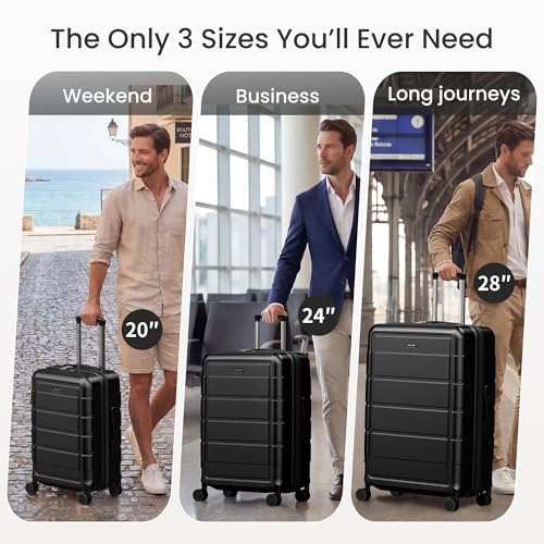 SHOWKOO PRO G-Series Luggage Sets Expandable 100% PC Durable Suitcase Double Wheels TSA Lock Black