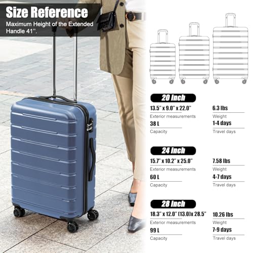 Coolife Luggage Suitcase Carry-on Spinner TSA Lock USB Port Expandable (only 28’’) Lightweight Hardside Luggage (Ice Blue, L(28in))
