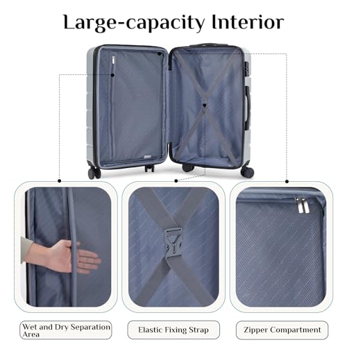 OLIXIS 20 Inch Carry-On Luggage, Hardside Suitcase with Spinner Wheels, Lightweight ABS Hard Shell Travel Luggage, TSA Approved Lock, Expandable Small Suitcase for Business & Travel–Light Grey