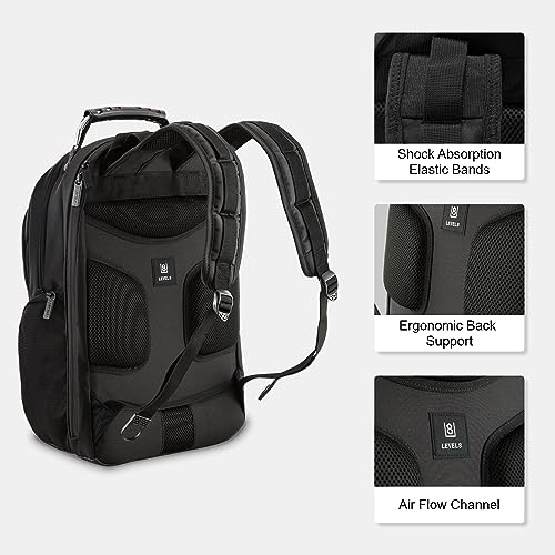 LEVEL8 Laptop Backpack, Work Backpack for Men Women, Travel Computer Bag for Business Fits 15.6" Laptop and Notebook - Black