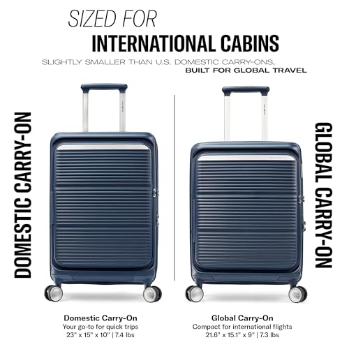 Samsonite Paralux Global Carry-On Luggage - Innovative Design - Quick Access Front Pocket - Dual Suspension Wheel Technology - TSA Lock - Expandable - Includes Removable Packing Cubes - Stone Grey